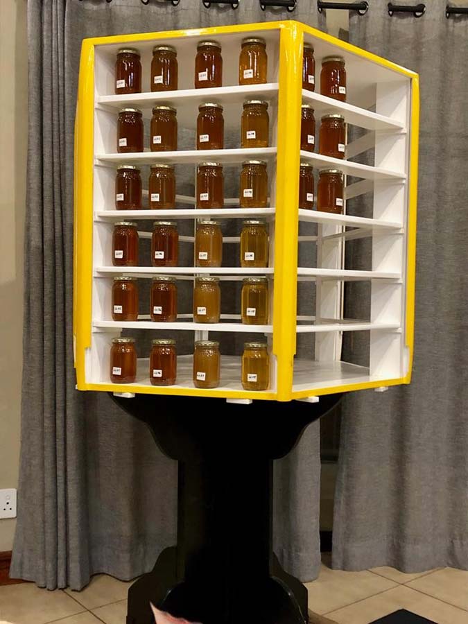Honey displayed for judging